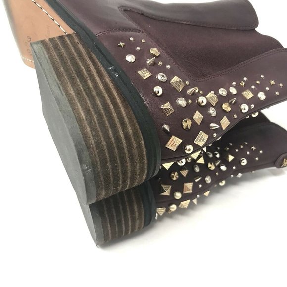 Sam Edelman Dover Chelsea Ankle Boot Spiked Studded Burgundy Leather Size 10.5 - Picture 9 of 11